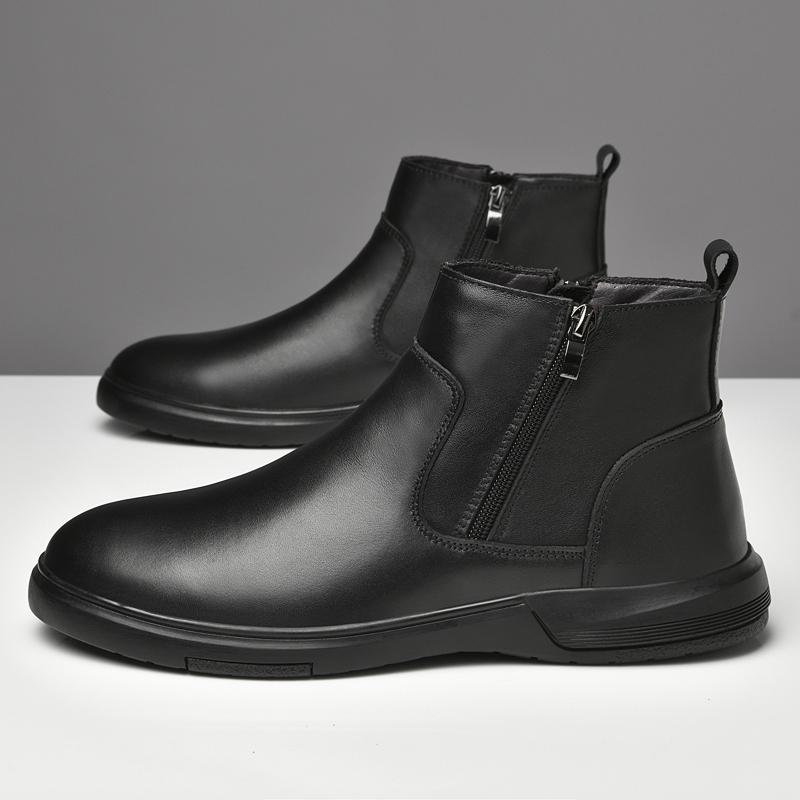 British Style Chelsea Casual Leather Boots Pure Color Versatile Winter Shoes 2026 New Genuine Leather round Flat Designer Shoes