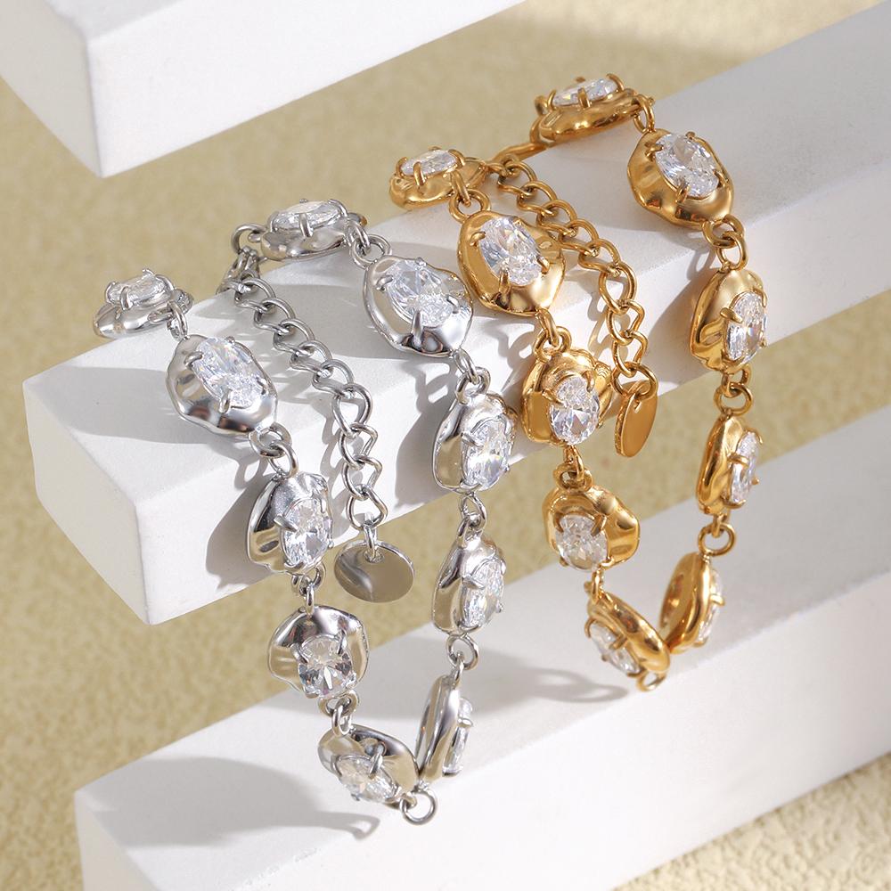 MamacitaSlay 316L Stainless Steel Zircon Irregular Bracelet 18K Gold Plated Waterproof Jewelry For Women Banquet Everyday Wear