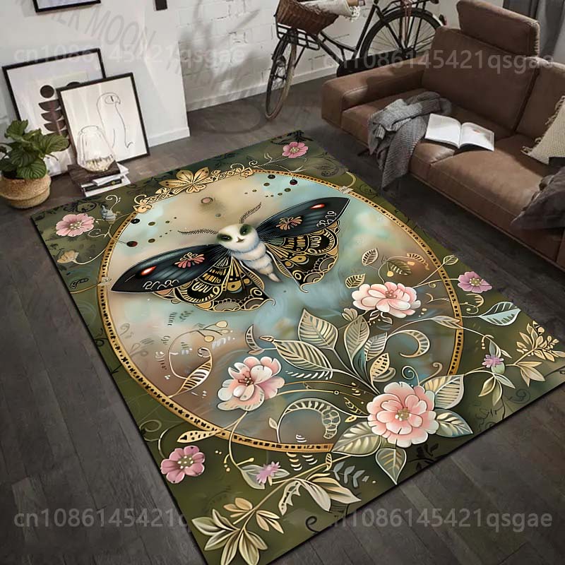 1 Stück Retro Mottenblumenmuster Teppich Teppiche für Schlafzimmer Wohnzimmer Sofamatte Kreative Fußmatte Garderobe Heimdekoration