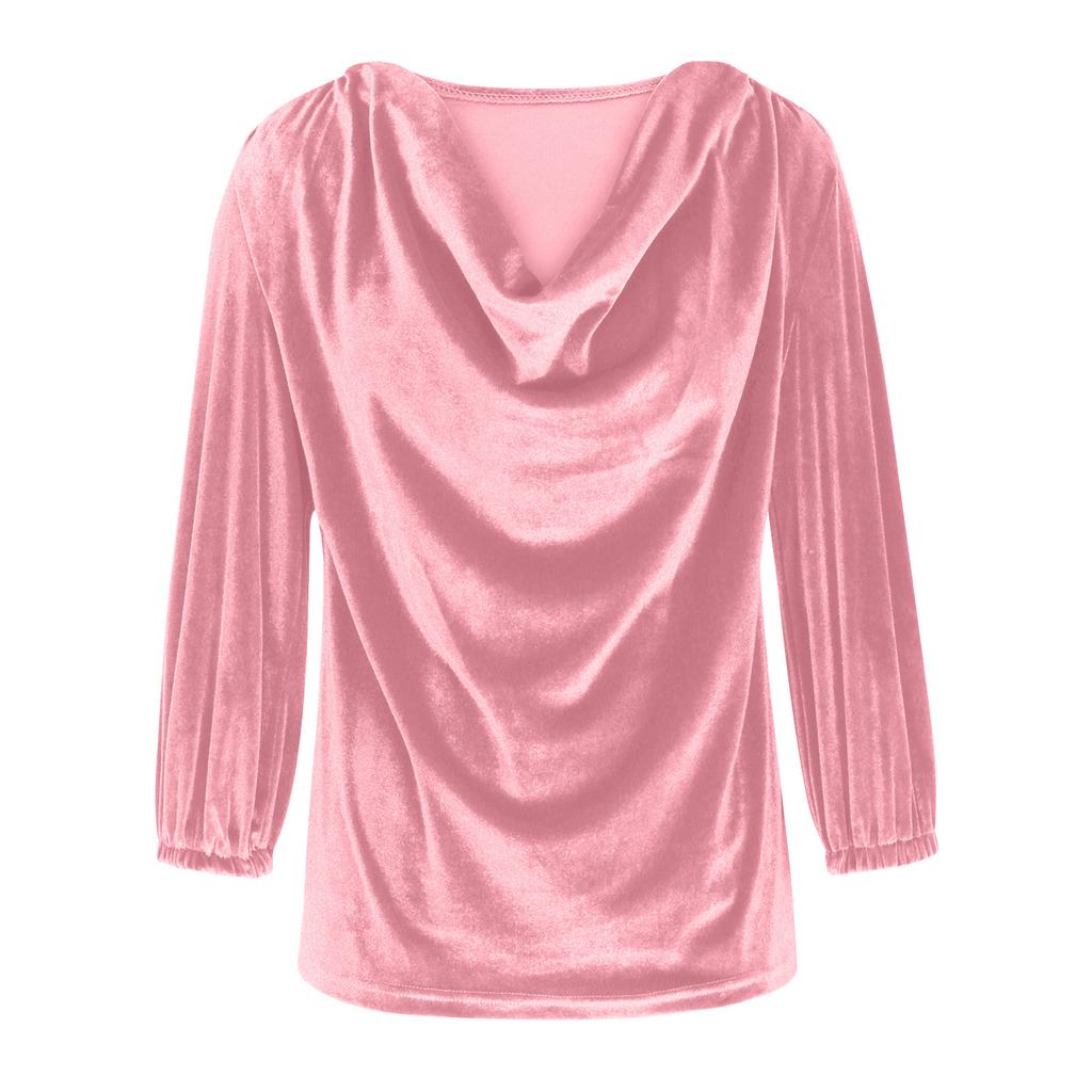 Złoty aksamitny sweter z kołnierzykiem, plisowana koszula z długim rękawem, damska, ponadgabarytowa, czarna, zielona, ​​niebieska, luźna bluzka Top