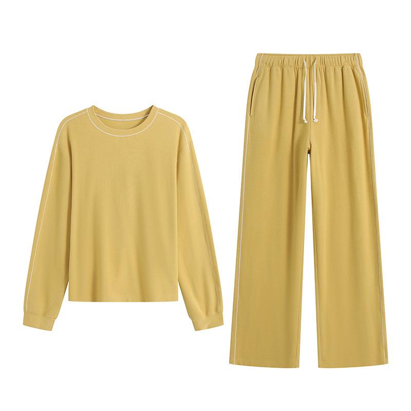 

Женский пижамный комплект из немецкого бархата с флисовой подкладкой - Теплая домашняя одежда с круглым вырезом и уличные брюки для сна XXL