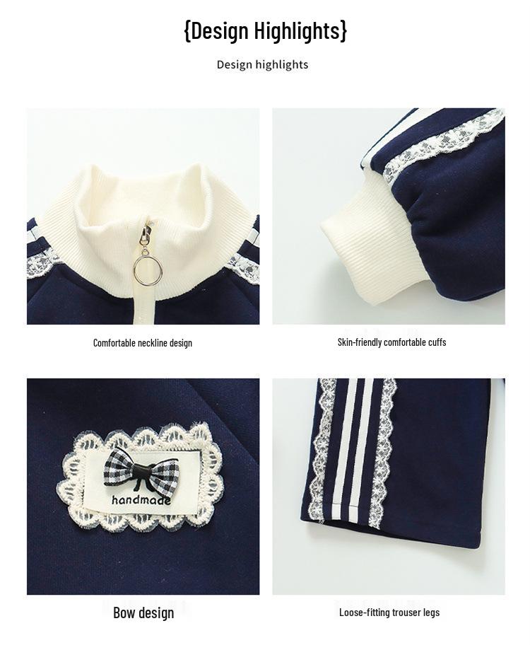 Girls' Lace Zip-Up Two-Piece Autumn Outfit - Sporty & Fashionable 2025.