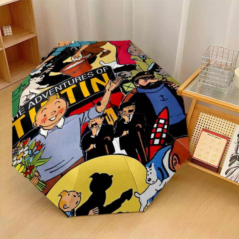 Tintin Winddichter Automatischer 8-Rippen Faltregenschirm Tragbarer Outdoor-Sonnenschirm
