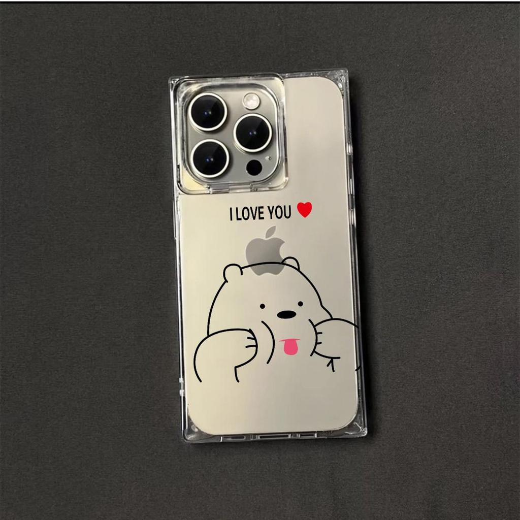 Clear Square Back Tube Case Protection For iPhone 13 11 14 Pro Max 15 Plus 16 ProMax 12 Anti-Oxygen,Cute Bear Pattern Casing