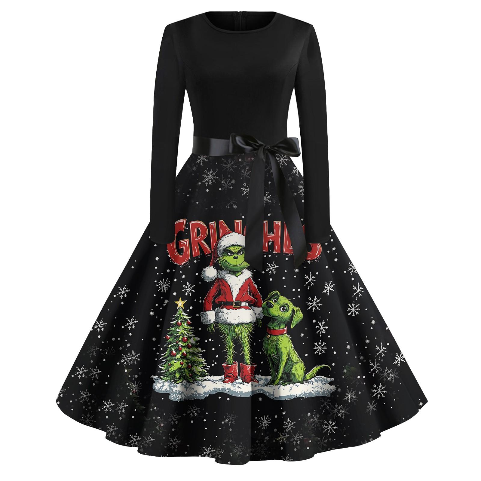 

Женское повседневное модное платье с длинным рукавом и принтом, вечернее повседневное платье с круглым вырезом XL арбуз красный