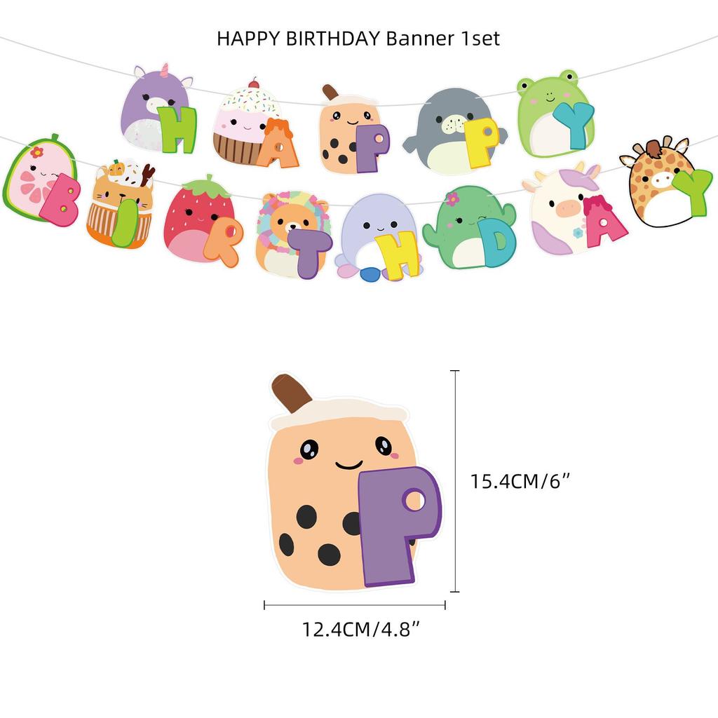 Party Squishmallows Birthday Supplies Cupcake Topper Balloon Banner Decoration