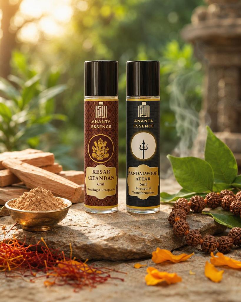 Ananta Essence Kesar Chandan & Sandalwood Attar Combo 6ml Roll-On Perfume Oil Set