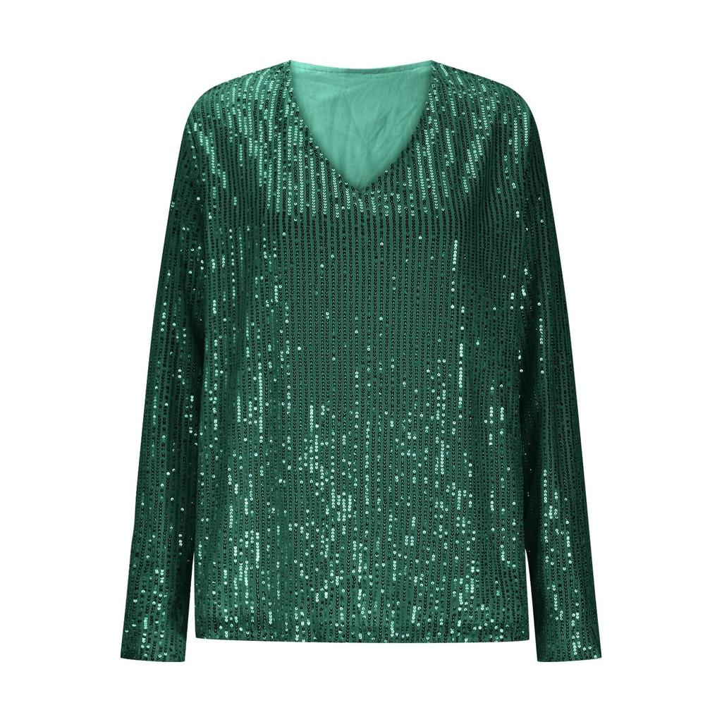 Dámský jednobarevný módní pulovr s dlouhým rukávem a výstřihem do V