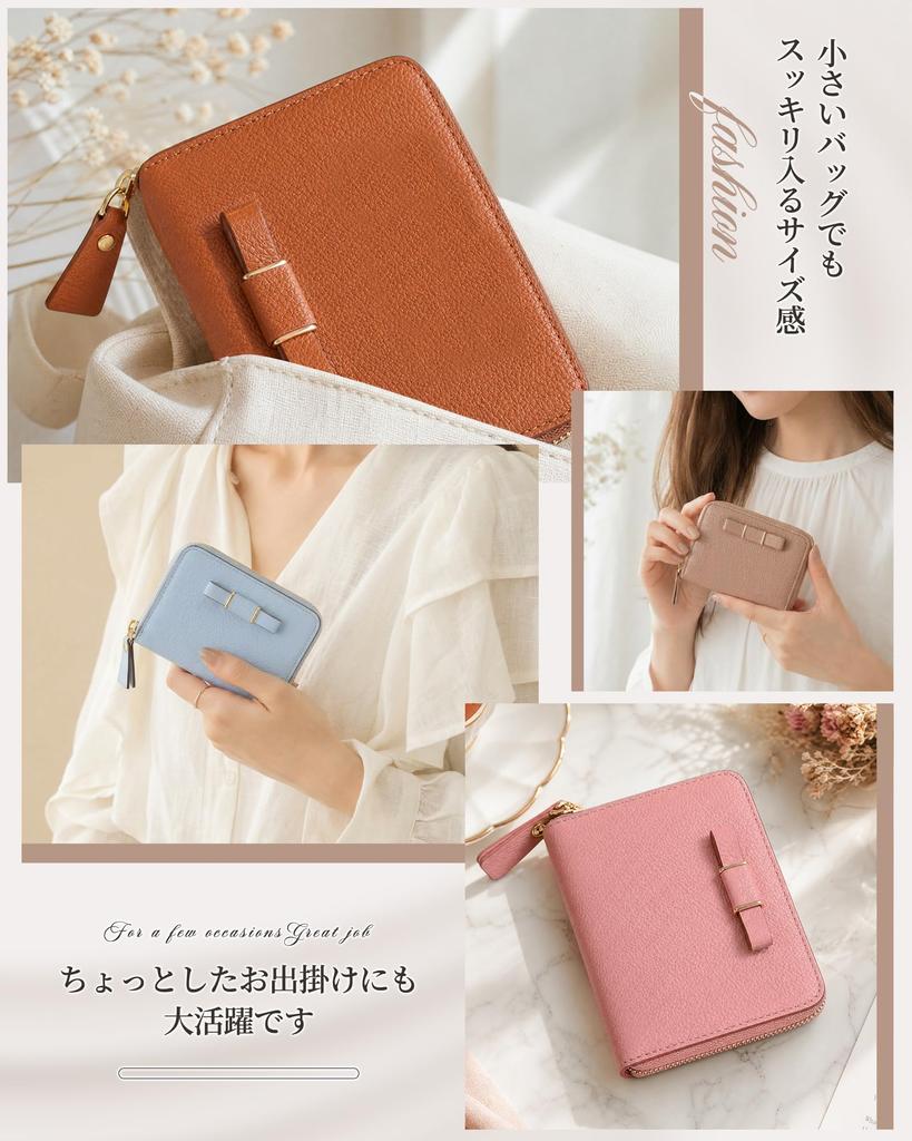 Mini Wallet Small Wallet that Keeps Bills Unfolded Genuine Leather Accordion Style Coin Purse Ribbon Cute Gift [Modiko] Women's - - - - Box-Type - -
