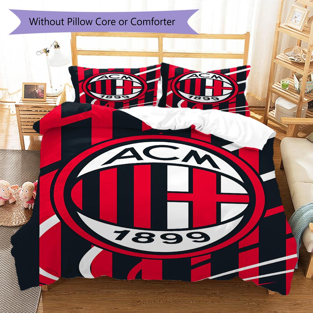 AC Milan logo Pattern Bedding Quilt Set Quilt Cover Pillowcase Home Decoration Birthday Gift (1 * duvet cover + 2 * pillowcase, without core)