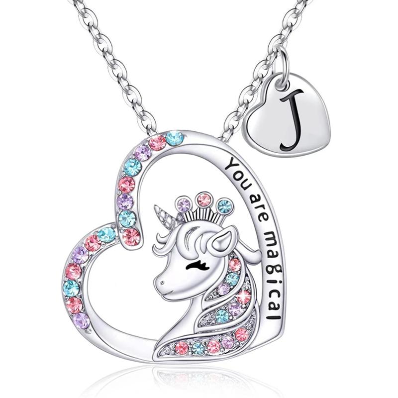 Initial Letter Unicorn Necklace You Are Magical Horse Pendant Necklaces For Girls Birthday Gifts
