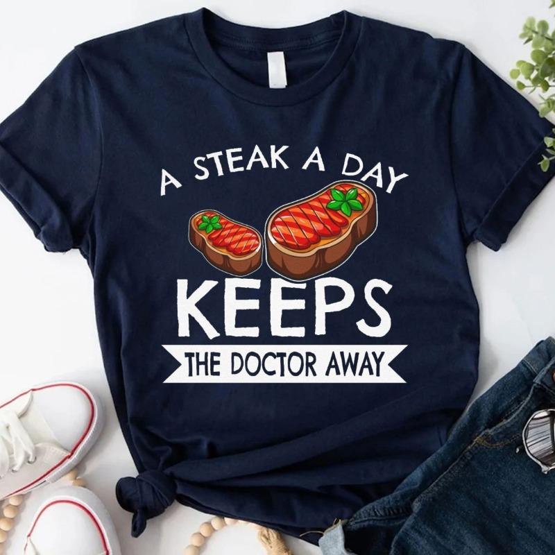 Funny Carnivore TShirt Steak A Day Meat Lover Gift Crew Neck Short Sleeve Cotton Top All Seasons Casual Fashion Outdoors Tees