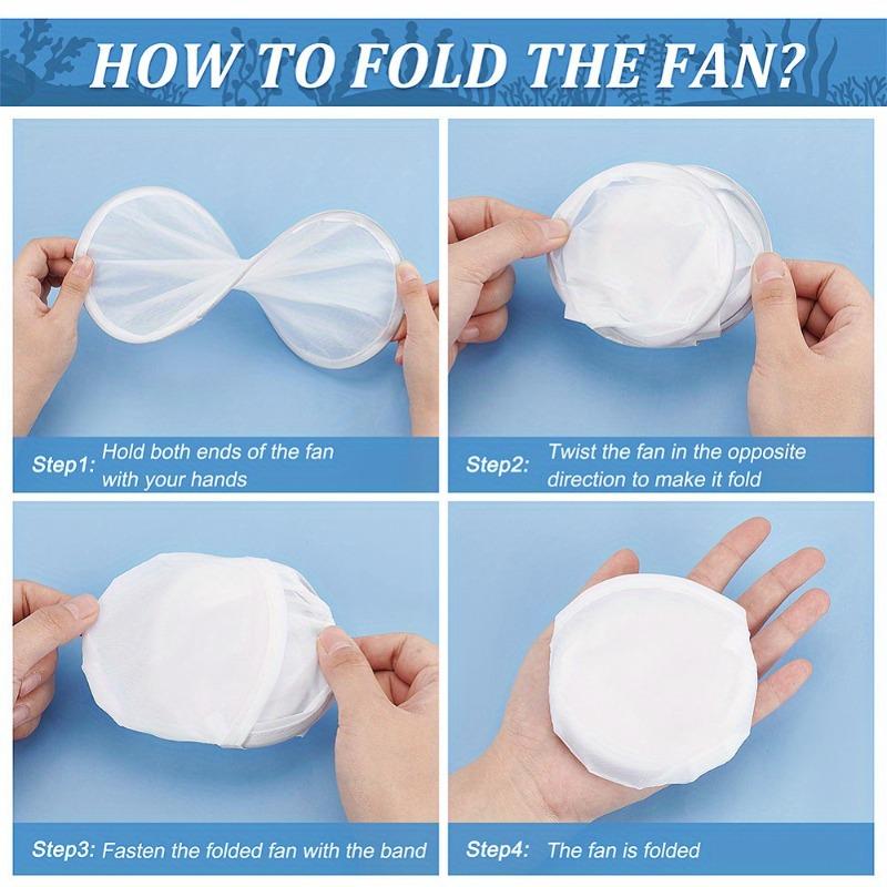 Lot de 30 éventails pliables en nylon blanc avec sac de rangement Fournitures artistiques et artisanales décoratives Disque volant pliable de 9,8 pouces pour usage à la plage