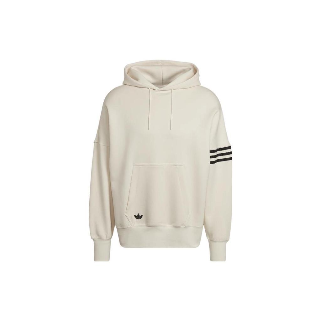 Adidas Originals Trefoil Logo Print Stripe Drawstring Hoodie With Long Sleeves Men Hoodie Beige HM1870