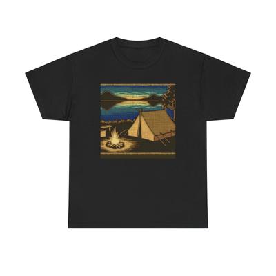 Unisex Adult T Shirt Vintage Style Lakeside Campsite Dawn Outdoors Scout Tee