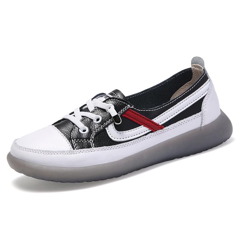 2022 Autumn Women s Trendy Lace-up White & Black Flat Shoes - Korean Style Soft Sole Casual Sneakers 37 чёрный