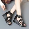 Fashion New Fashion Wedge Sandals Women 2024 Summer Shoes Elegant  Rome  Female Black Wedge  Rhinestone Decor Hollow Heels 6.5 CM