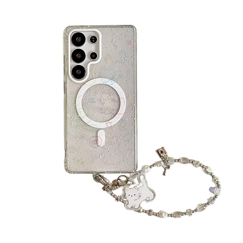 Cartoon Graffiti Small Cat Glitter Magnetic Phone Case for Samsung S25U, S24 Plus, S23 (2025)