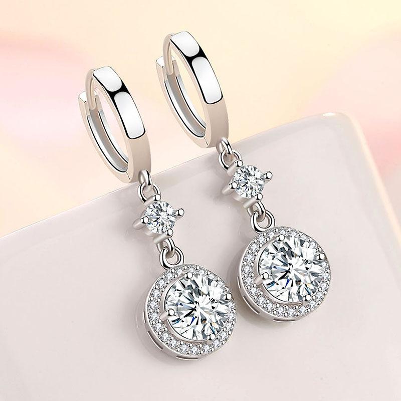 925 Sterling Silver Ear Needle Fashion Hoop Earrings White Crystal Luxury Women's Silver Earrings Wedding Women's Jewelry Gift