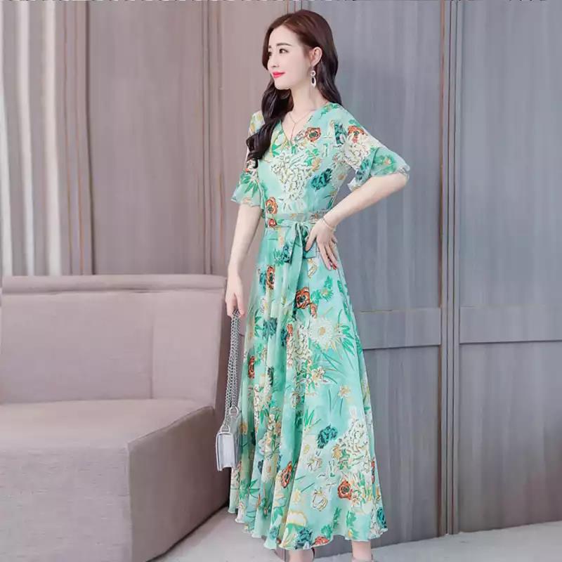 [Spot] Long Dress Dress Women's Summer New Bohemian Large Size Temperament Slim Fairy Print Dress Summer