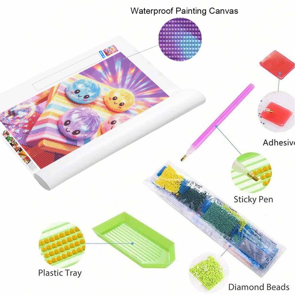 DIY Diamond Painting Kit Cute Colorful Kawaii Mochi Bun Design Full Drill Rhinestone Canvas Art Home Wall Decor Gift Fun Craft