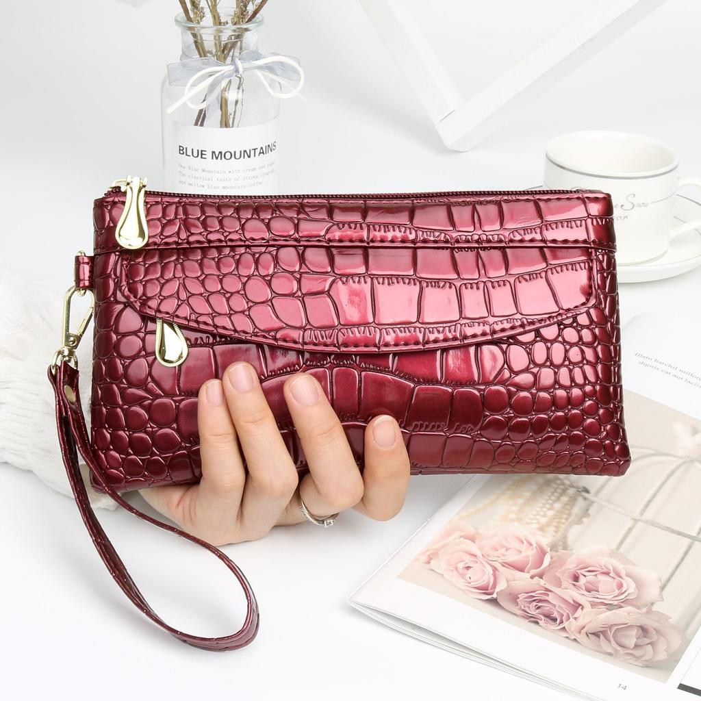 1Pc Wallet Lady Long Lasual Bright Face Clutch Zipper Phone Bag