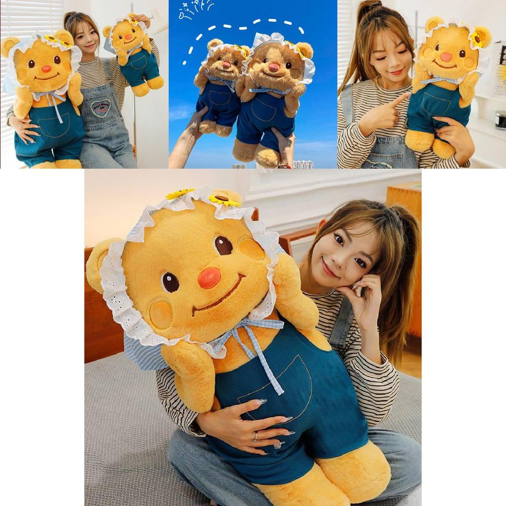 Adorable Yellow Denim Bear Plush Toy Cuddly Doll For Birthdays And Gifts