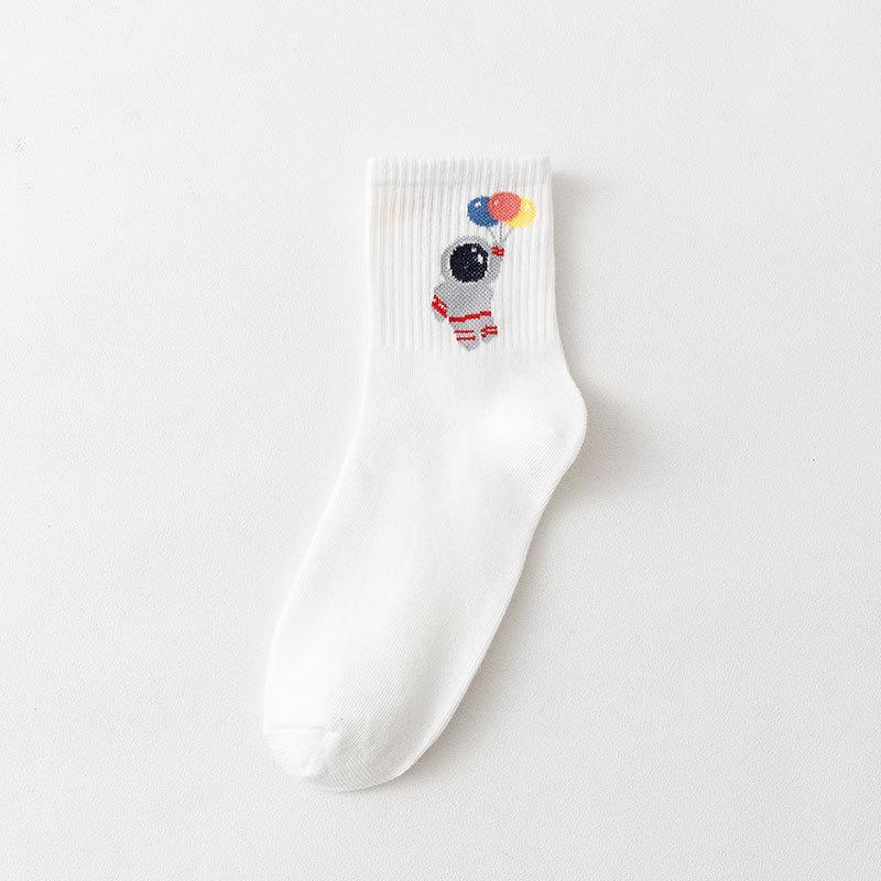 Calzini da donna a metà polpaccio stile coreano: Orso Cartone Animato, Strisce Arcobaleno, Motivi a Cuore & Faccine Sorridenti - Collezione Autunno/Inverno.