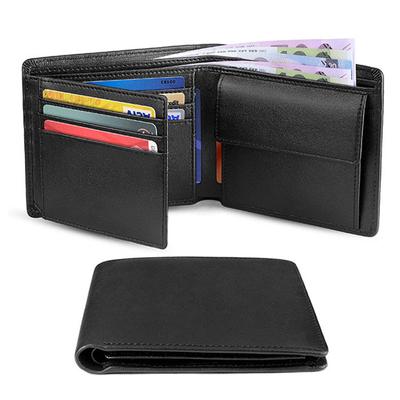 100% Pravá kůže Blokující Slim Trojdílné Pánské Peněženky s Kapsou na Mince a Okénkem na ID Minimalistická Peněženka pro Muže