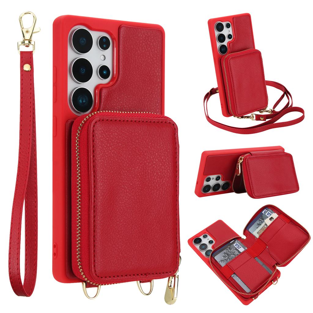 Samsung S25 Ultra Multi Function Leather Case A16 Card Phone Case Crossbody Zipper Mobile Phone Case