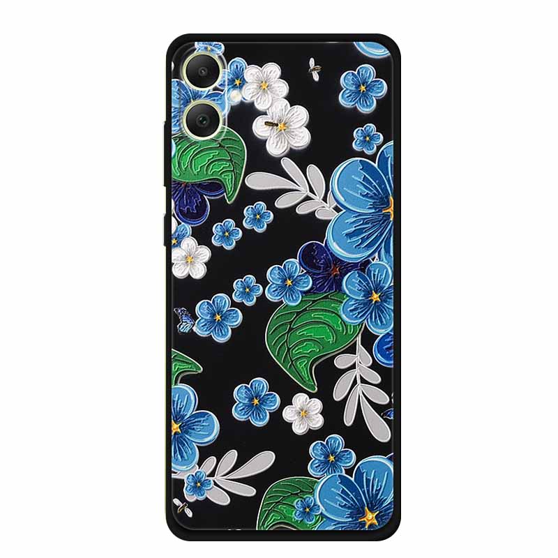 3D Emboss Case For Samsung Galaxy A06 M06 F06 A05 M05 F05 Phone Case A 06 M 05 Flower Black Silicone Soft Back Cover Coque Funda