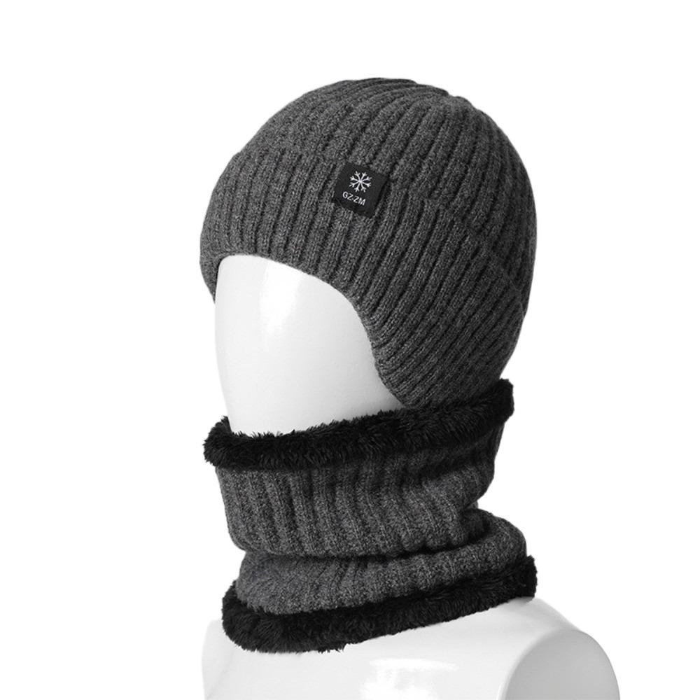 Thick Hat Scarf Set Plush Ear Protection Hat Simple Knitted Beanie Hat  Riding