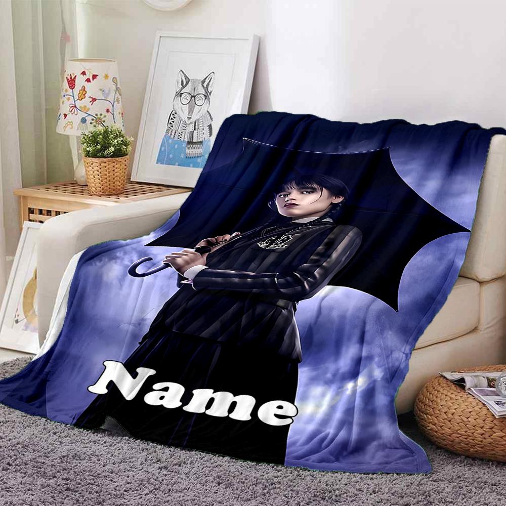 Custom Name Wednesday Theme Printed Blanket - Perfect for Couch, Bed, Travel & Outdoor Use | Machine Washable, Cozy & Durable.