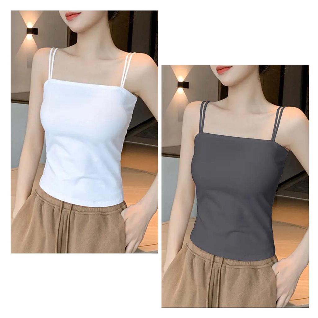 Women's Stylish Double Strap Camisole with Chest Pads - Beautiful Back and Sleeveless Form-Fitting Top