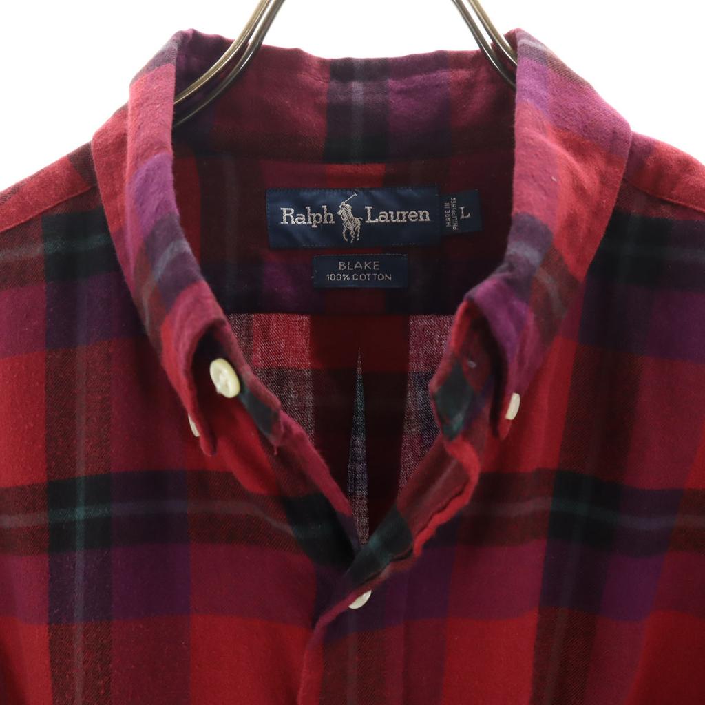 Ralph Lauren Check Pattern Long Sleeve Button Down Shirt L Red Men's Used