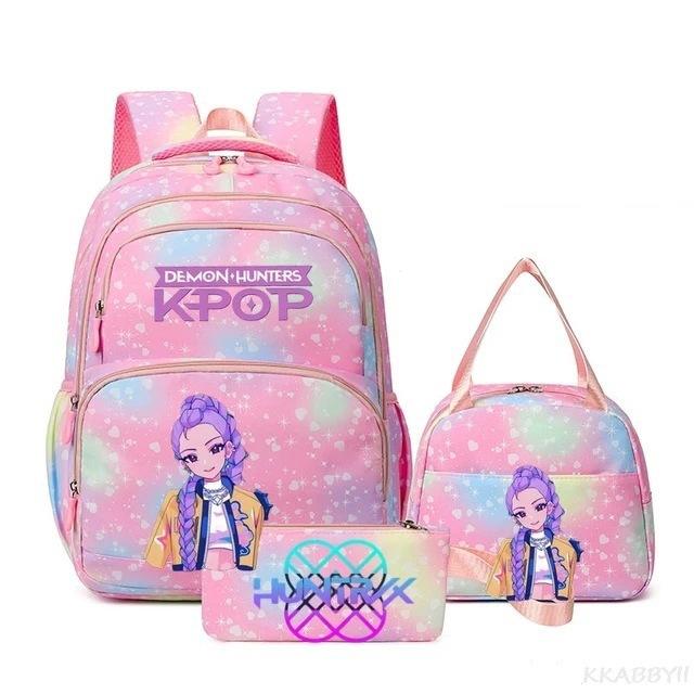 Three-Piece Kpop Demon Hunter Girl Color School Bag Lunch Bag Pencil Case Set Gift Box