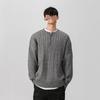 Men's Grey Cable Knit Henley Sweater - Thick, Cozy Autumn/Winter Base Layer