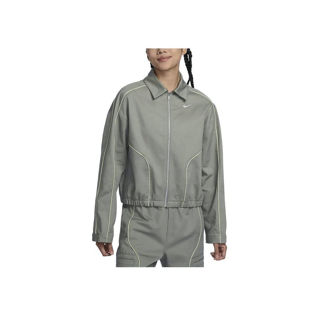 Nike Sportswear Logo Zip Casual Jacket Women Jackets Dark-Mud-Gray FN1941-053