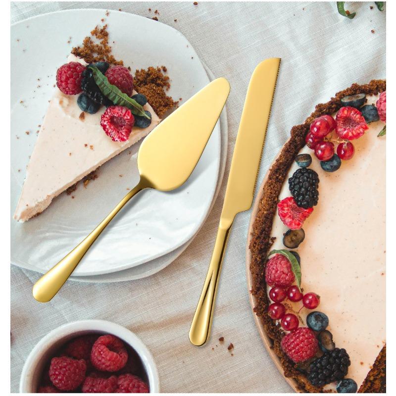 2PCS Stainless Steel Pizza Knife Wedding Birthday Potluck Cake Knife Shovel Baking Set Cut Toast Serrated Bread Knife