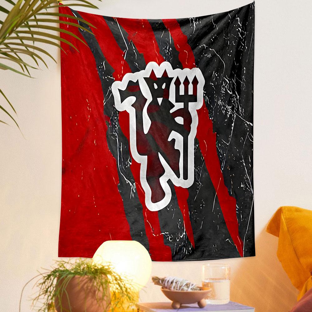 Red Devil Emblem on Textured Background Patterned tapestry home decor, suitable for bedroom and living room, gift