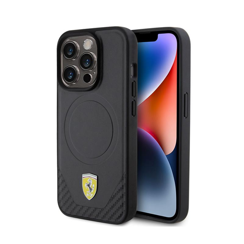 Ferrari Carbon Metal Logo Magsafe - Etui Iphone 15 Pro (Czarny)