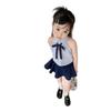 Girls' Summer Plaid Halter Set – Navy Skirt & Shirt