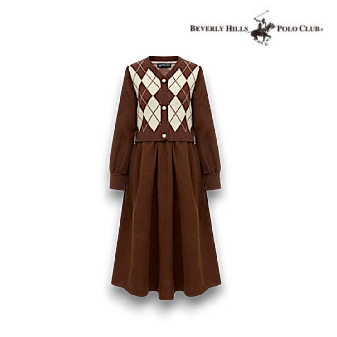 Повседневные Платья Женский Вязаный Жилет-Платье с Узором Аргайл OP385 | Коричневый | Размер FREE]