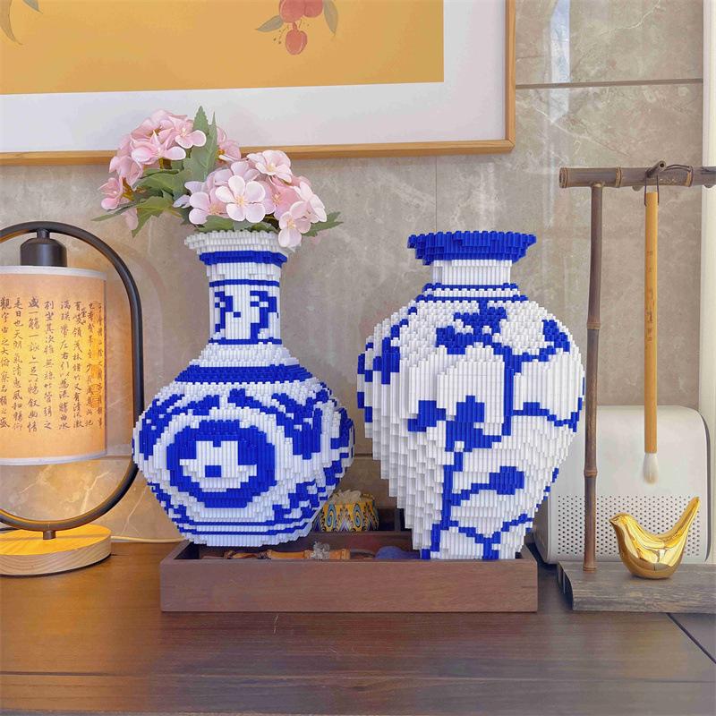 Kreative chinesische blaue und weiße Porzellanvase Baustein Ziegel Pädagogische Vase Ornamente Spielzeug für Mädchen Weihnachtsgeschenk
