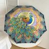 Colorful Peacock Mandala Automatic Opening Folding Umbrella Portable 3 Fold Design with Iron Frame,Perfect for Outdoor Use,Festive Gifts