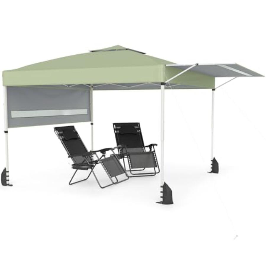 

10x17 Ft Pop Up Canopy with Center Lock Easy Setup Outdoor Canopy with 2 Adjustable Awnings Vented Top 8 Stakes 4 Ropes 4 Sand