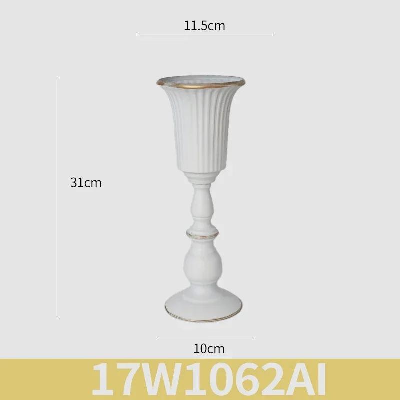 European White Iron Art Vase Florist Tall Cup Shape Flower Vase Arrangement Ornament Hotel Banquet Party Desktop Decoration