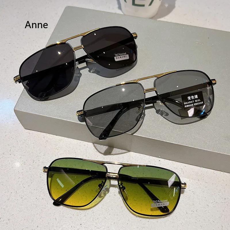 Velké vintage sluneční brýle Muži Ženy Móda Polarizované fotochromatické stínítka Brýle Double Bridge Řidičské sluneční brýle