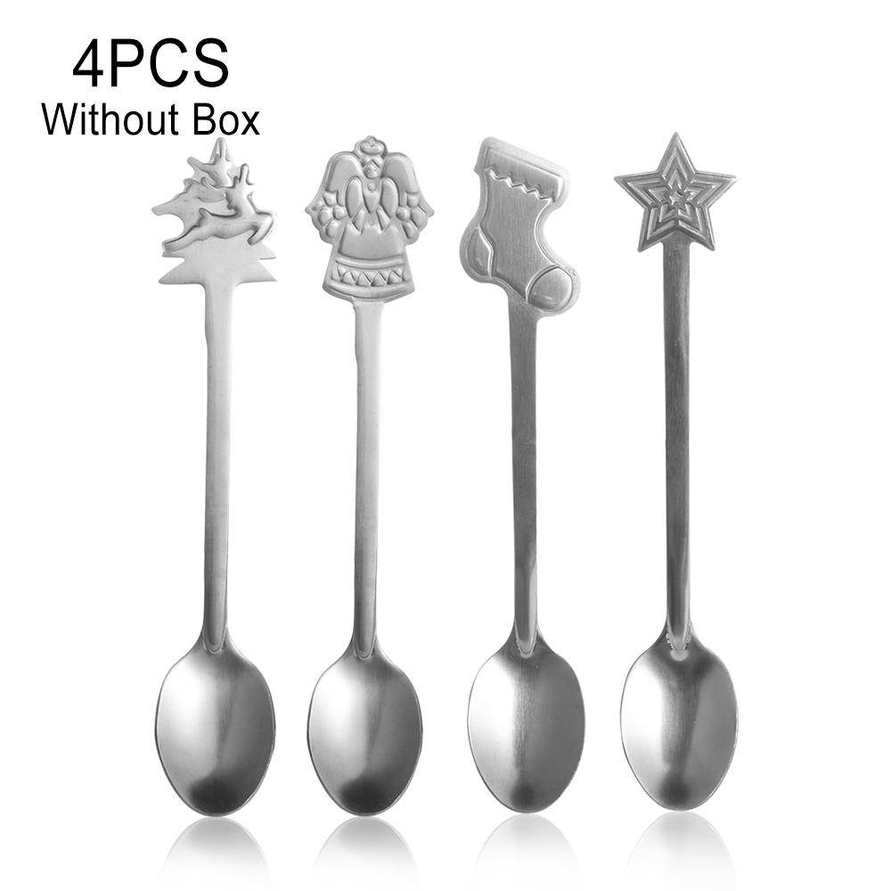 4pcs/set Stainless Steel Christmas Tableware Coffee Spoons Ice Cream Desserts Spoon Snowman Xmas Tree Kids Drinking Tea Scoops