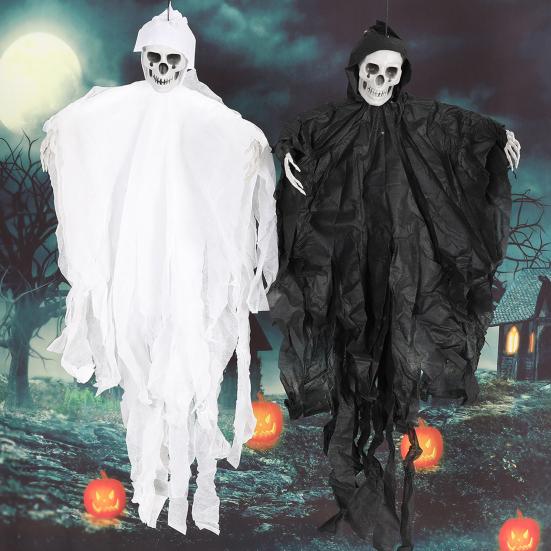 Halloween Hengende Skalle Spøkelse Skummel Grim Reaper Skjelettdekorasjon for Utegård Veranda Spøkelseshus Festdekor